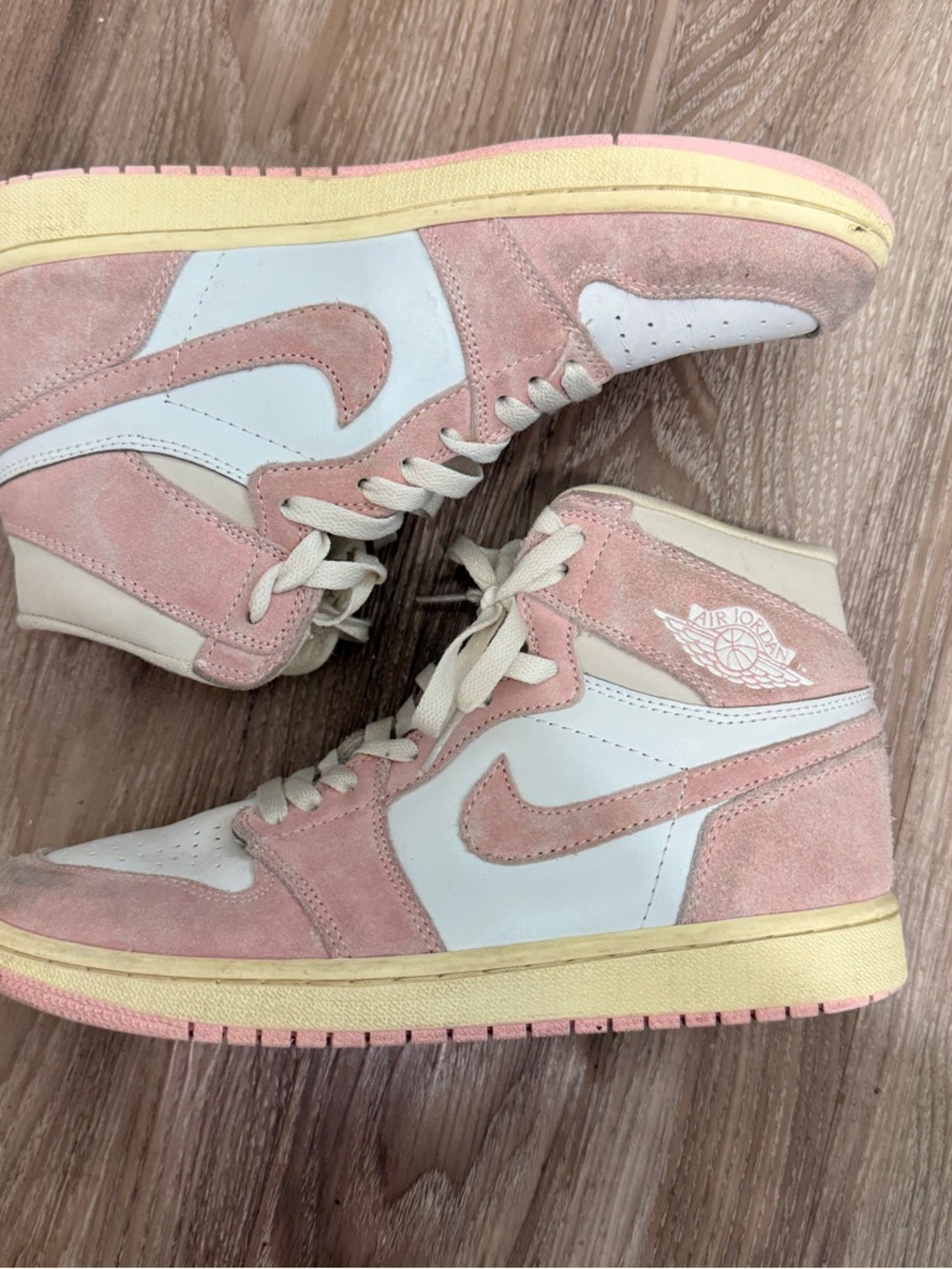 Jordan Women’s High-Top Sneakers in Pink, White and Cream